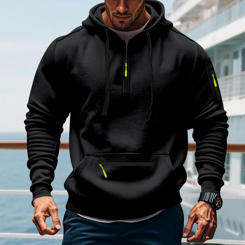 Men's nan technical half-zip hoodie with kangaroo pocket, sleeve pocket and zipper details Mune Fashion