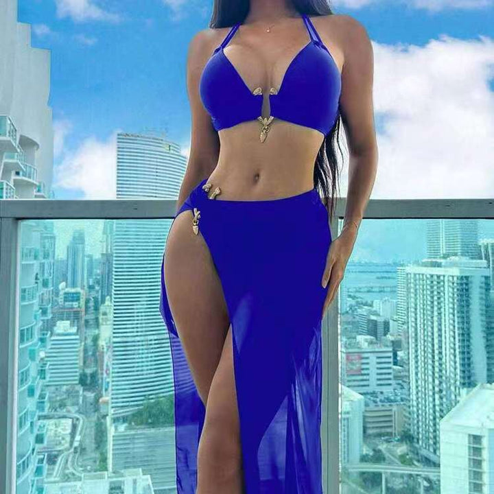 Ladies Stylish Bikini Set with Transparent Beach Skirt Mune Fashion