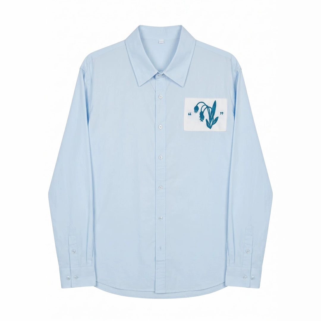 Men's Oversized Shirt with Embroidered Chest Patch and Kent Collar Mune Fashion