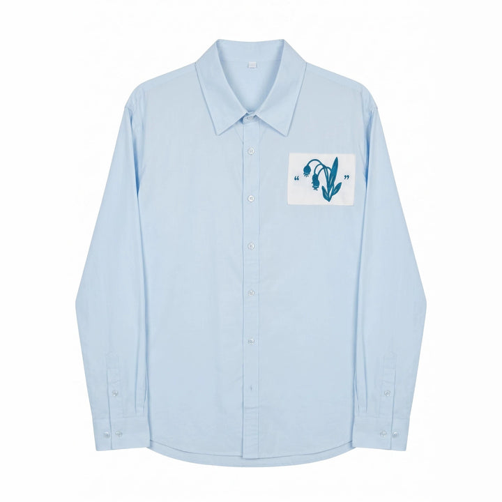 Men's Oversized Shirt with Embroidered Chest Patch and Kent Collar Mune Fashion