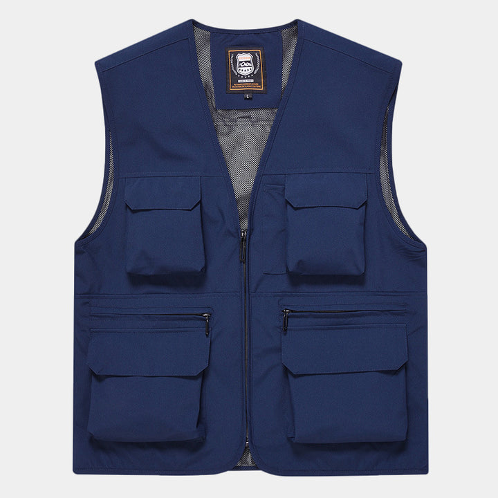 Men's Multifunctional Utility Vest with Mesh Lining and Multiple Front Pockets Mune Fashion