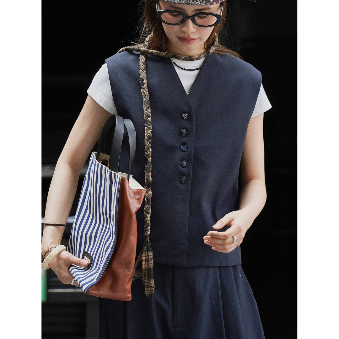 Women's Oversized Tailoring Vest with V-Neck and Continuous Button Placket Mune Fashion