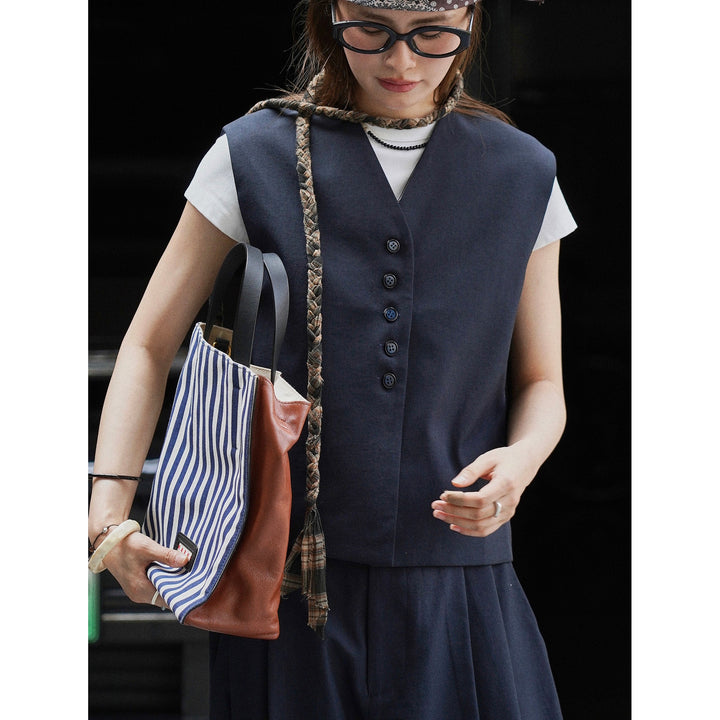 Women's Oversized Tailoring Vest with V-Neck and Continuous Button Placket Mune Fashion