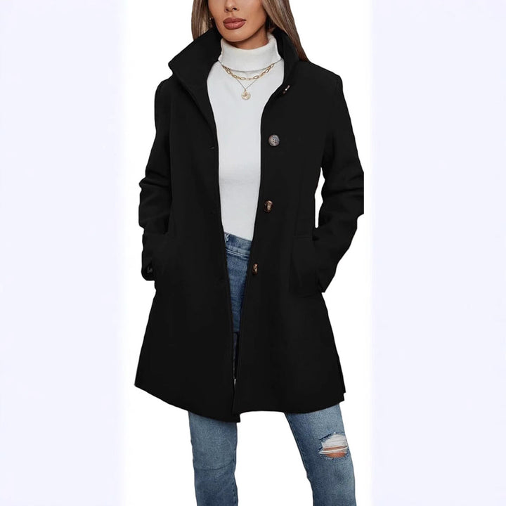 Women's Elegant Wool Coat with High Collar and Practical Pockets Mune