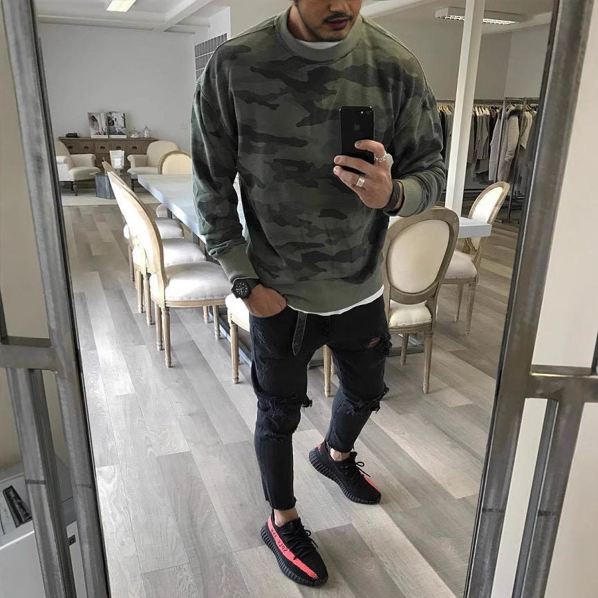 Men's Oversized Camouflage Sweatshirt with Crew Neck and Ribbed Cuffs Mune Fashion