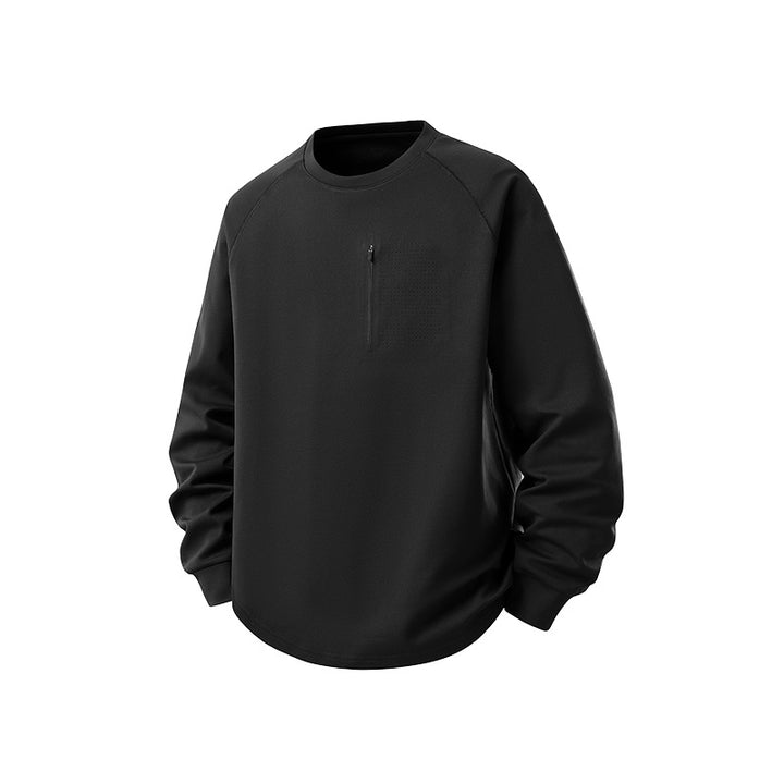 Men's crew neck sweatshirt with chest zipper, perforated utility flap, and relaxed fit Mune Fashion