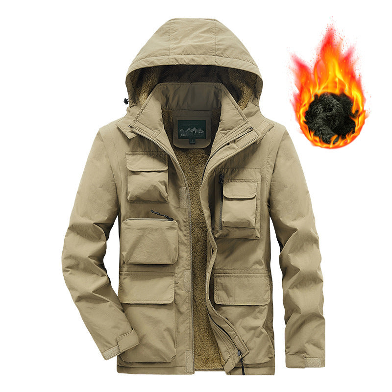 Men's outdoor field jacket with warming teddy lining, multifunctional pockets and hood Mune Fashion