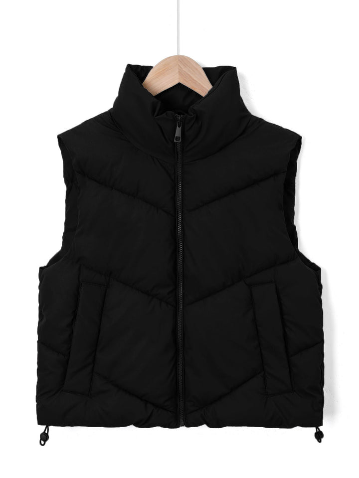 Women's sleeveless quilted thermal vest with high stand-up collar and drawstring Mune Fashion