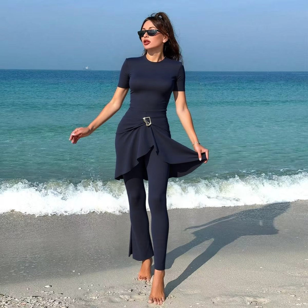 Women's elegant swimsuit with asymmetric skirt and body-hugging design Mune Fashion