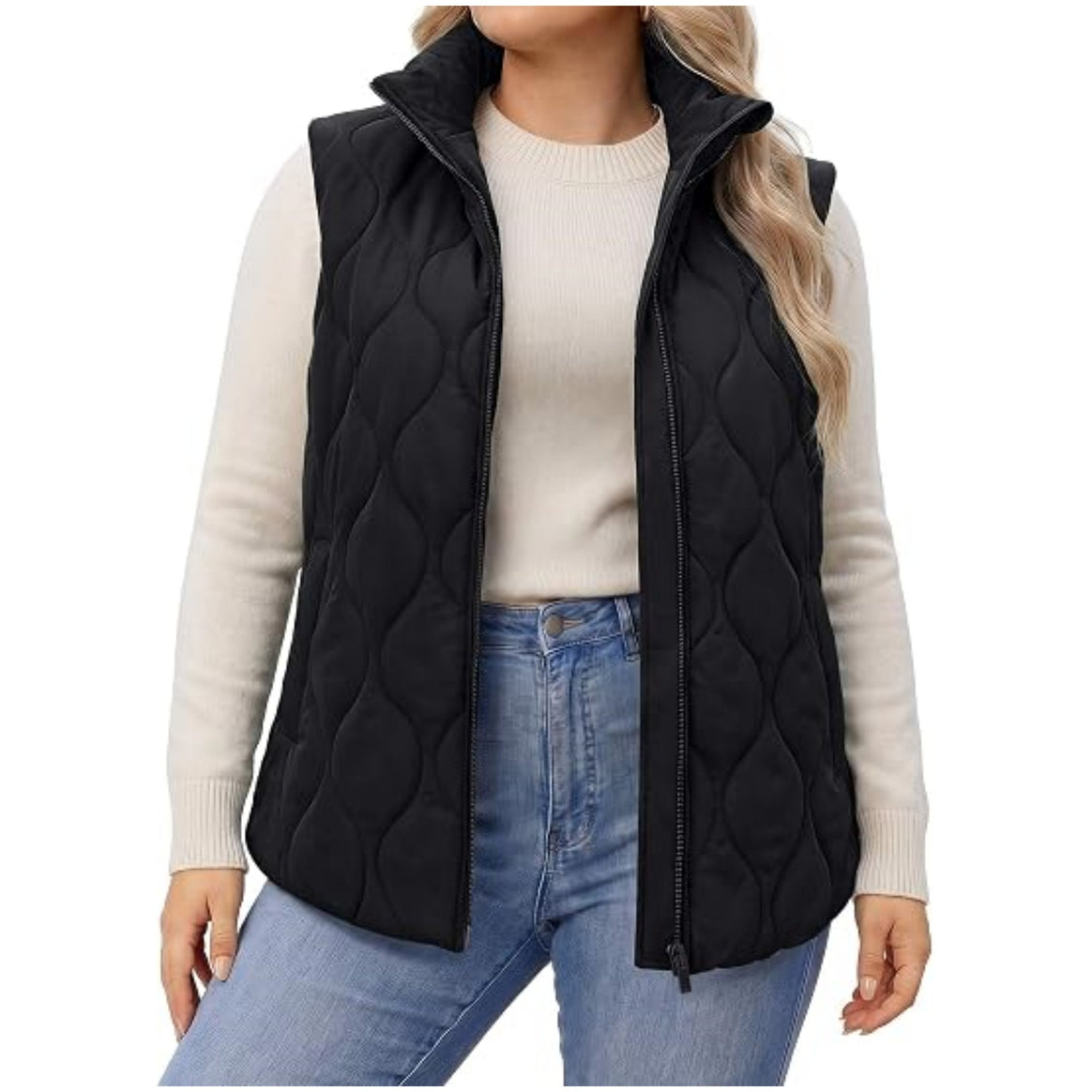Ladies quilted vest with high collar, figure-flattering silhouette and side pockets Mune Fashion