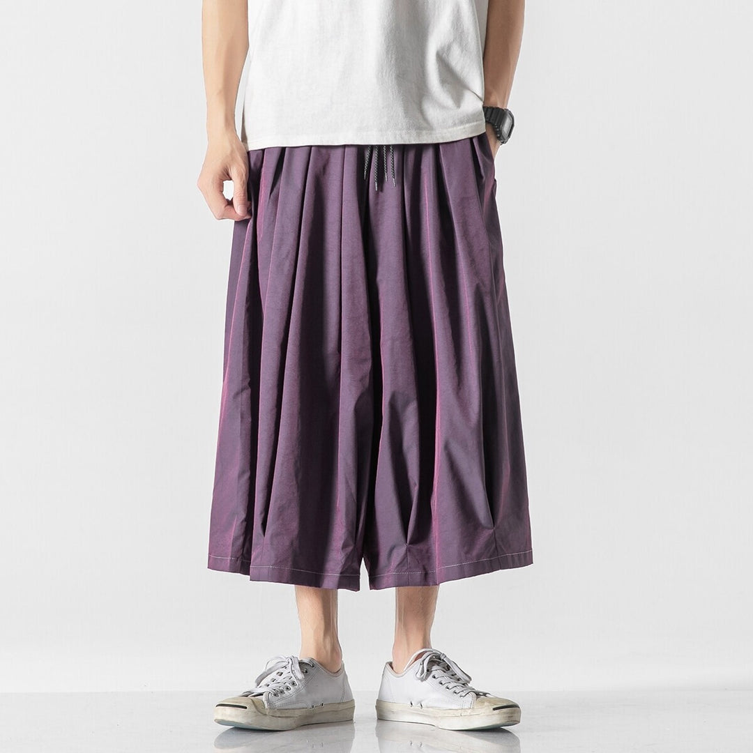 Men's Wide Cut Culotte Lounge Pants with Drop Crotch and Elastic Drawstring Mune Fashion