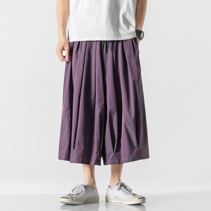 Men's Wide Cut Culotte Lounge Pants with Drop Crotch and Elastic Drawstring Mune Fashion