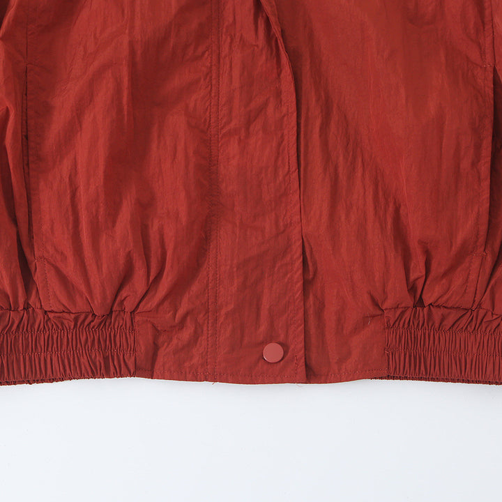 Women's Lightweight Cropped Bomber Jacket with Stand Collar, Elastic Hem and Snap Button Placket Mune Fashion