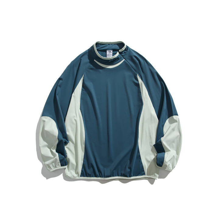 Unisex Oversize Windbreaker Pullover with Stand-up Collar and Contrast Panels Mune Fashion