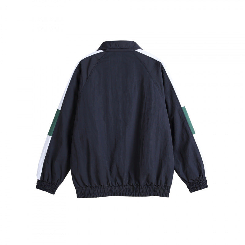 Unisex Retro Sporty Zip Training Jacket with Stand-up Collar, Colorblock Stripes and Elastic Hem Mune Fashion