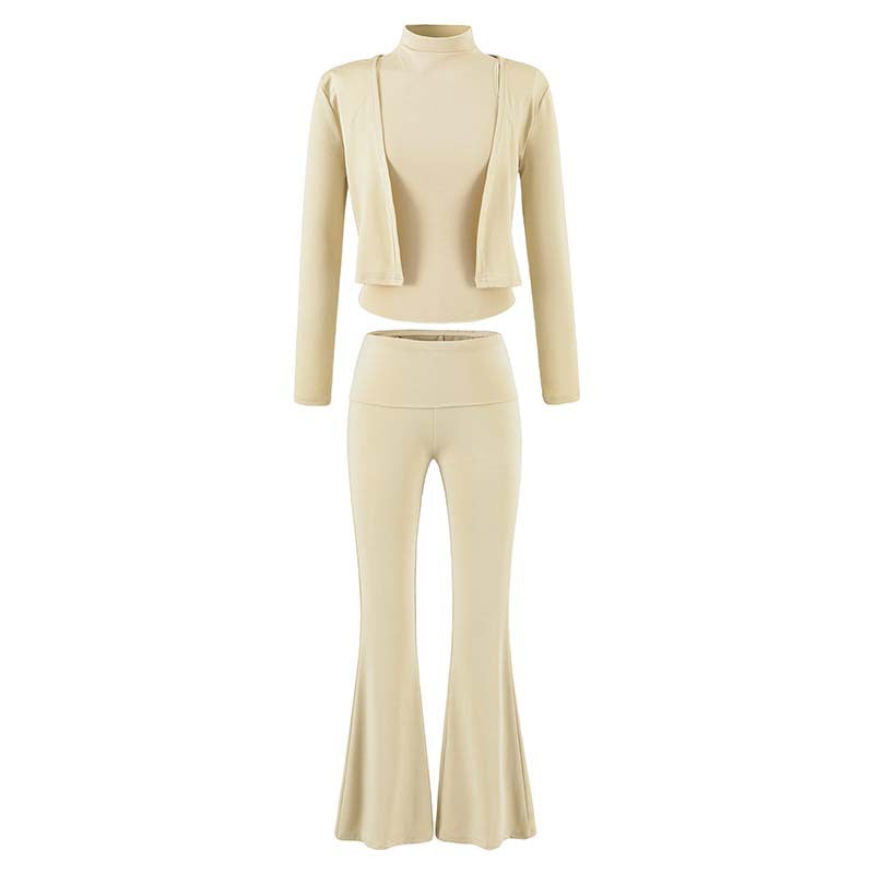 Women's Loungewear Set with Bolero, Turtleneck Cropped Top and Flared Trousers Mune Fashion