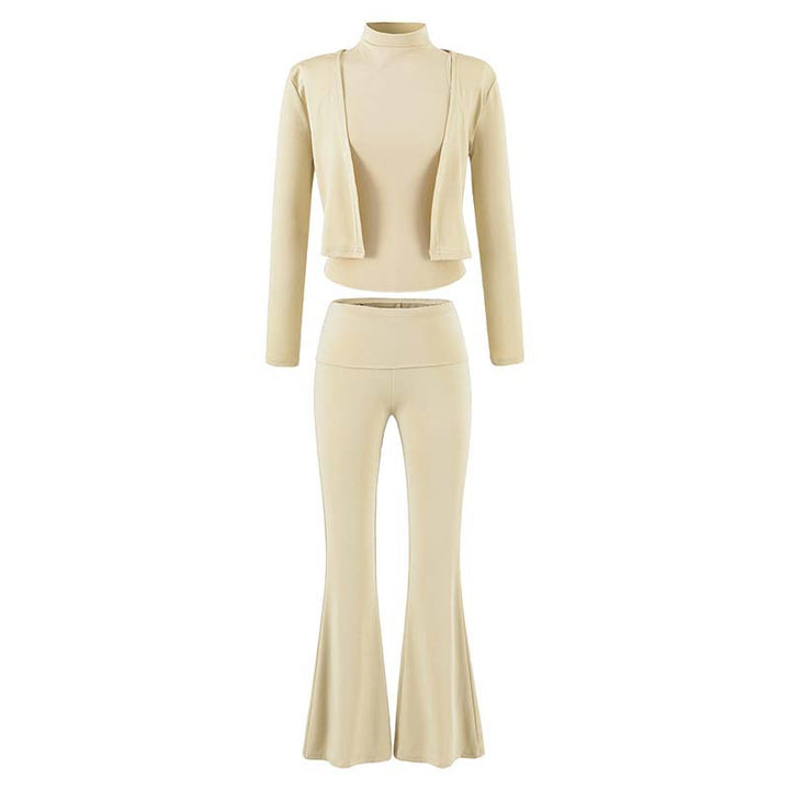 Women's Loungewear Set with Bolero, Turtleneck Cropped Top and Flared Trousers Mune Fashion