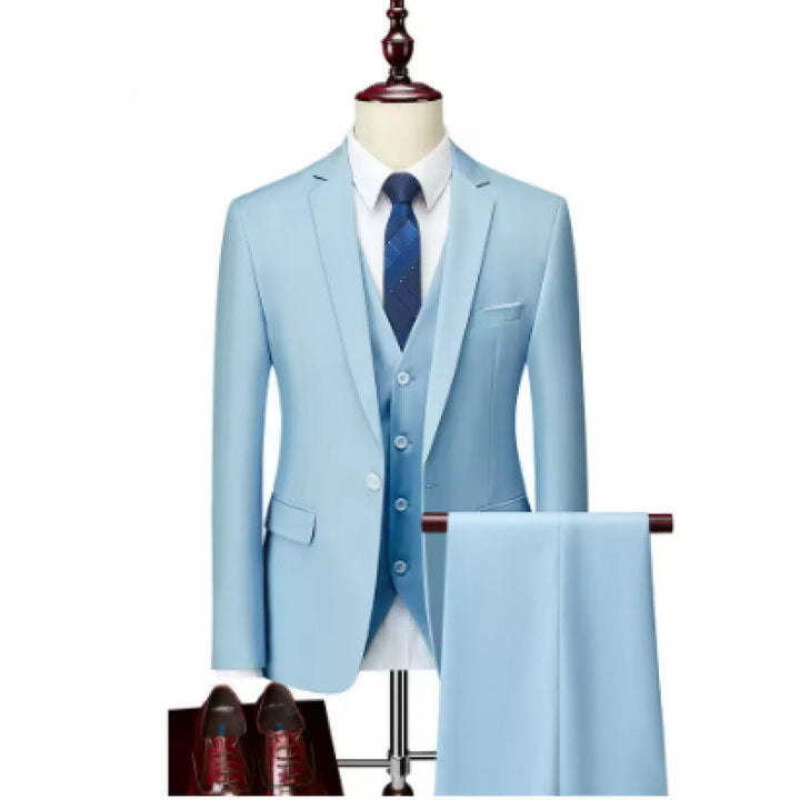 Men's tailored lightweight summer three-piece suit made of microfiber with slim lapels Mune Fashion