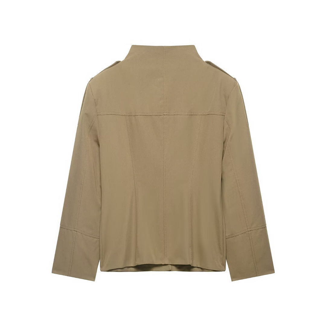 Women's Utility Safari Jacket with Stand Collar, Applied Flap Pockets and Epaulettes Mune Fashion