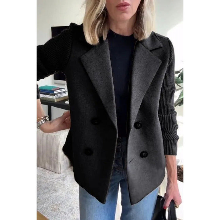 Women's Double-breasted Blazer Vest with Wide Lapels and Ribbed Knit Sleeves Mune Fashion