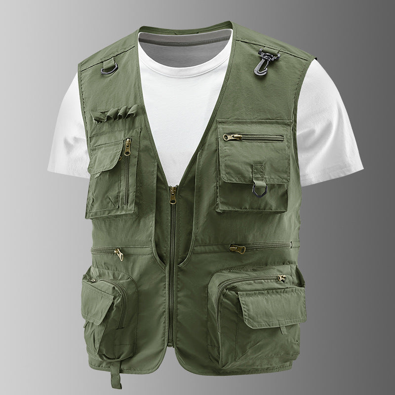 Men's Multifunctional Cargo Utility Vest with numerous zippered pockets and D-rings Mune Fashion
