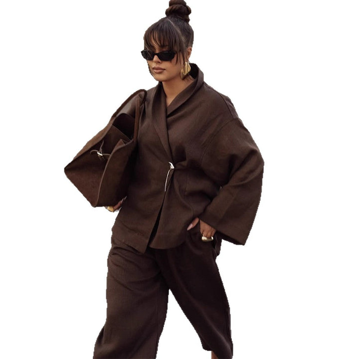 Women's Oversized Wrap Blazer with Safety Pin & Wide Suit Trousers Mune Fashion