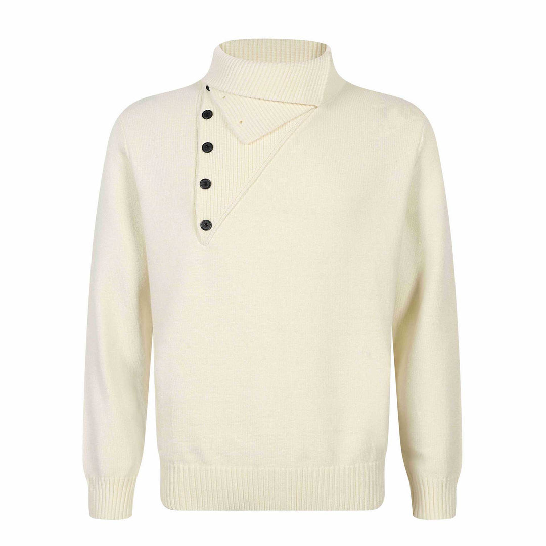 Men's knitted sweater with asymmetrical button placket and high stand-up collar Mune Fashion