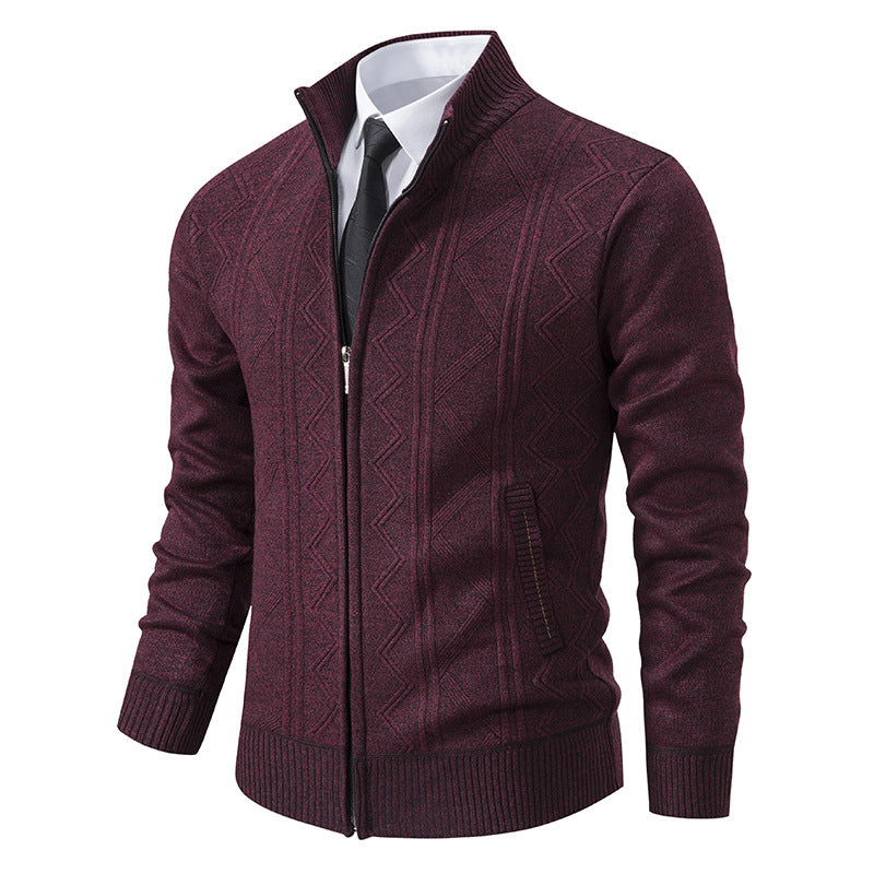 Men's knitted jacket with zipper, stand-up collar and structured cable knit look Mune Fashion