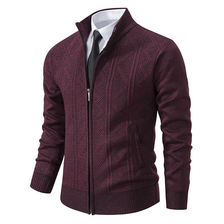 Men's knitted jacket with zipper, stand-up collar and structured cable knit look Mune Fashion