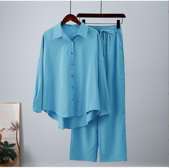 Women's relaxed two-piece lounge set with oversized shirt and elastic waistband pants Mune Fashion
