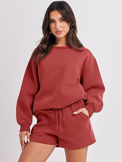 Women's Casual Two-Piece Lounge Sweatset with Oversized Round Neck Sweatshirt and High-Waist Relax Shorts Mune Fashion