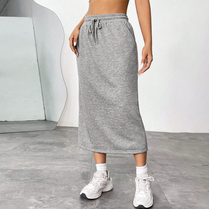 Women's Heathered Jersey Drawstring-Waist Midi Pencil Skirt Mune Fashion