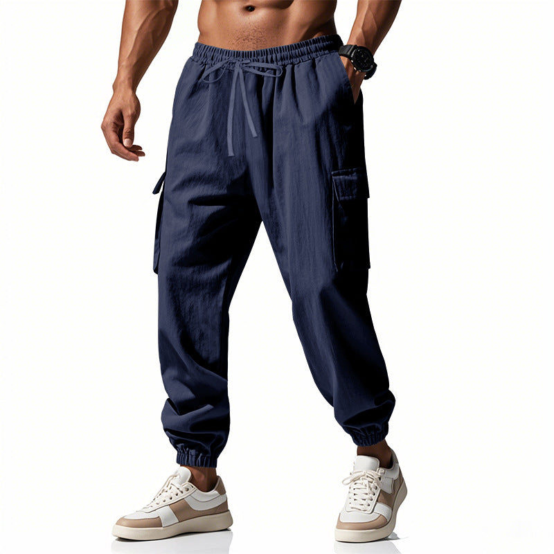 Men's cargo jogger pants in utility look with elastic drawstring waistband, cuffs and extra storage Mune Fashion