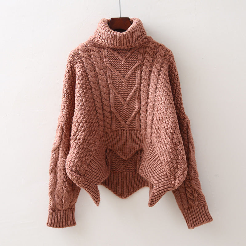 Women's Structured Cropped Cable Knit Chunky Sweater with High Turtleneck Mune Fashion