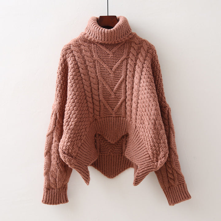 Women's Structured Cropped Cable Knit Chunky Sweater with High Turtleneck Mune Fashion