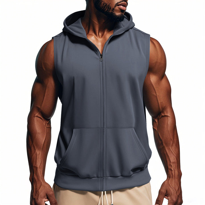 Men's sleeveless zip hooded vest with kangaroo pocket and athletic cut Mune Fashion