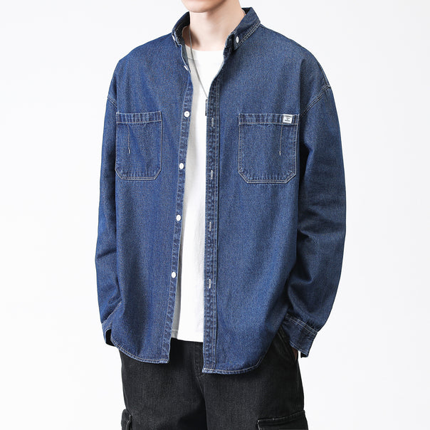 Men's Oversized Denim Shirt Jacket with Chest Pockets and Button-Down Collar Mune Fashion