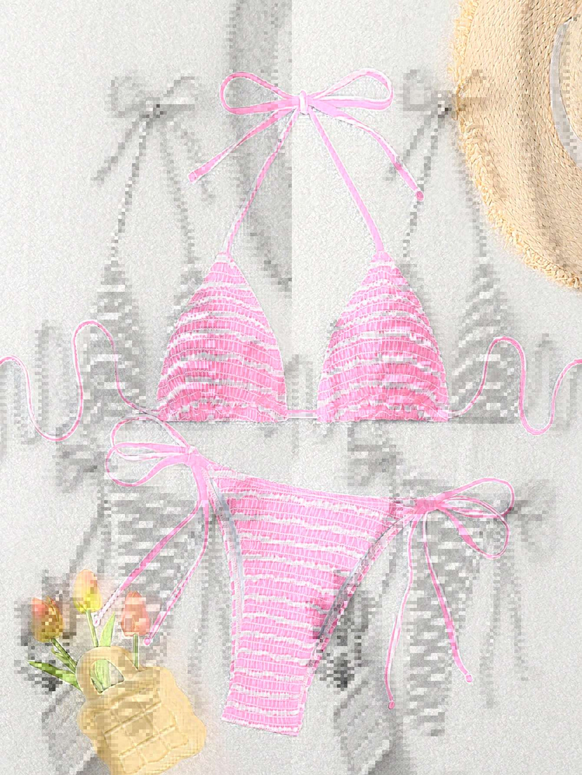 Women triangle bikini with fine stripe pattern and sophisticated tie straps Mune Fashion