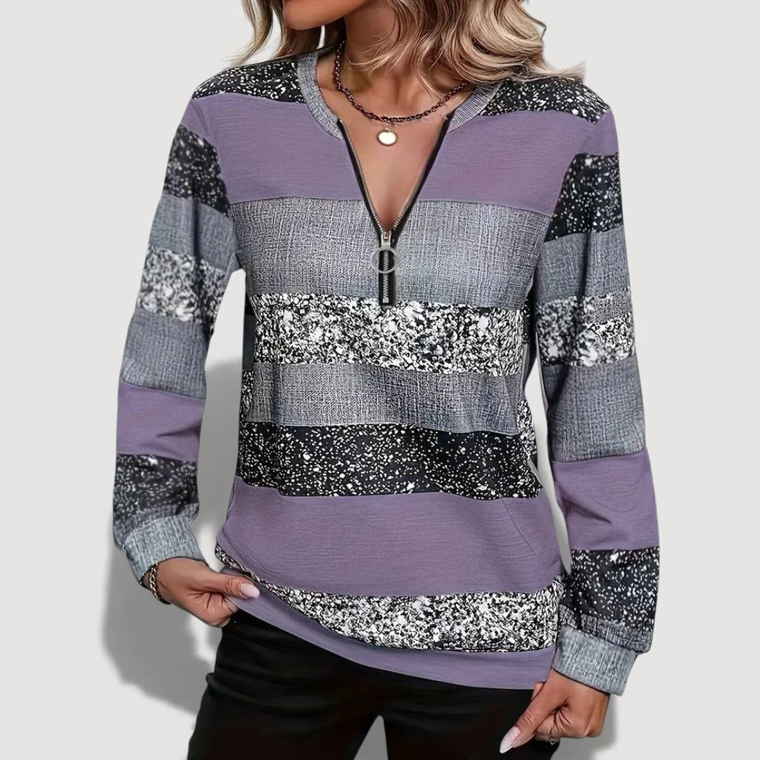 Women’s Stylish Zip Pullover with Graphic Pattern