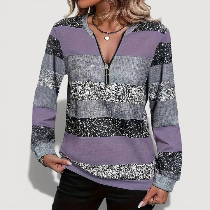 Women’s Stylish Zip Pullover with Graphic Pattern