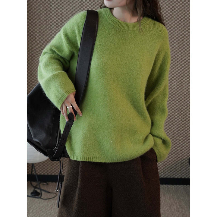 Women Soft Oversize Knit Sweater with Round Neckline Mune Fashion