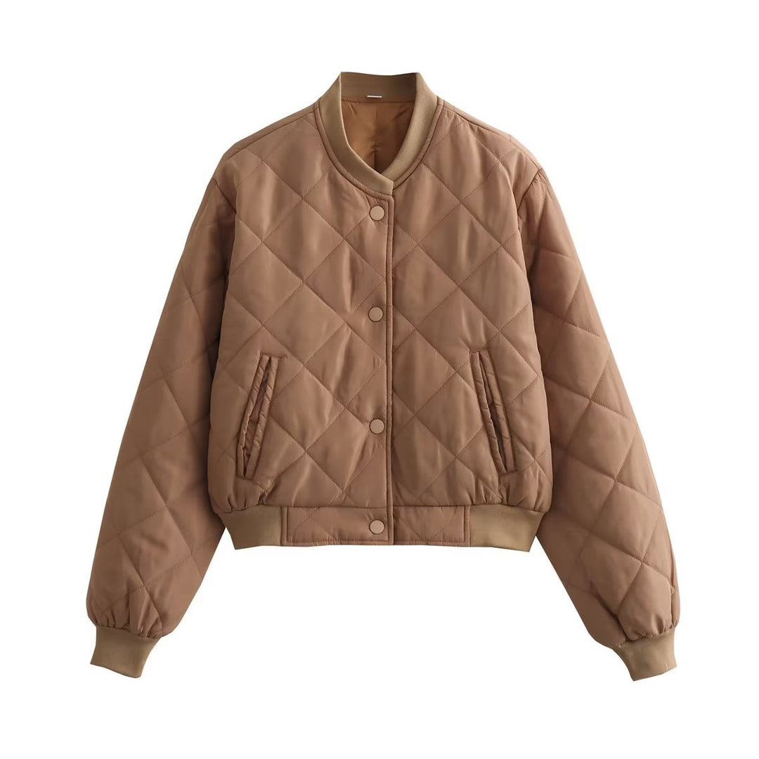 Ladies quilted bomber jacket short cut with diamond quilting, snap buttons and ribbed cuffs Mune Fashion