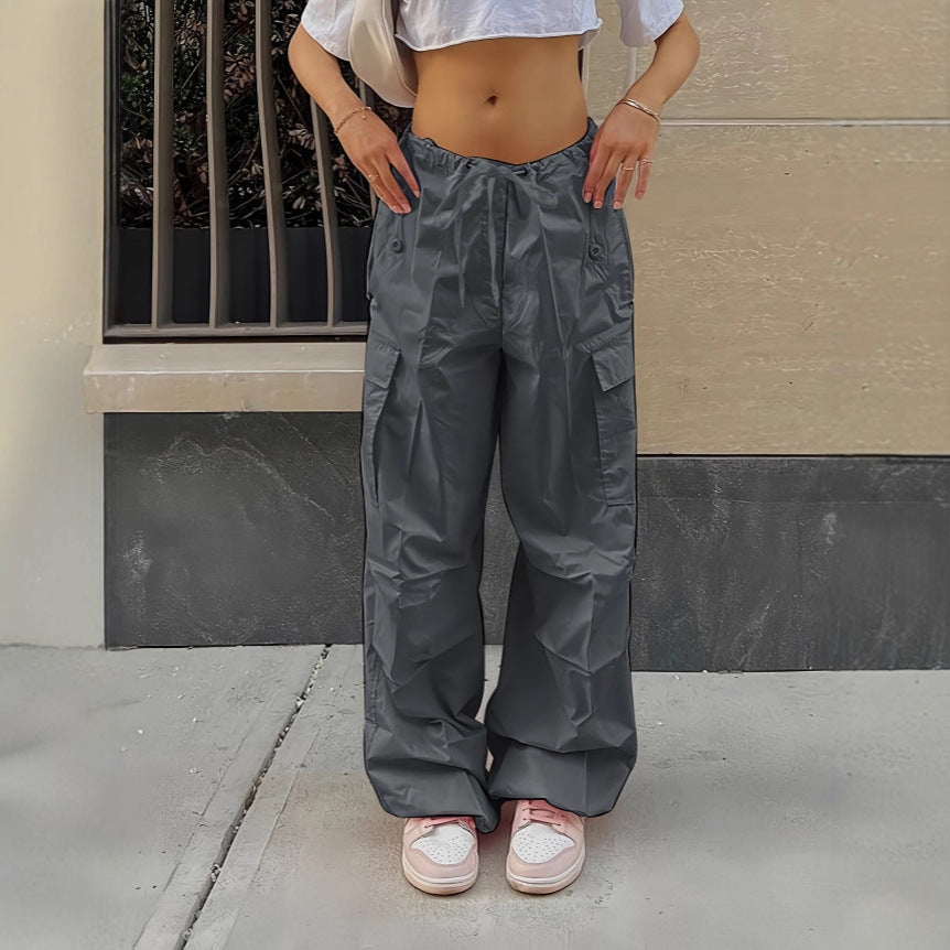Women Wide Cargo Pants made of lightweight functional fabric with drawstring and flap pockets Mune Fashion