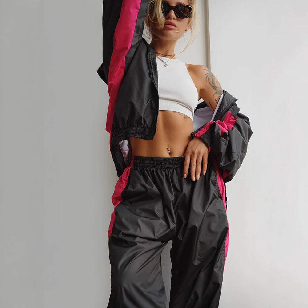 Women's nan sportives tracksuit set with windbreaker jacket and wide leg pants Mune Fashion
