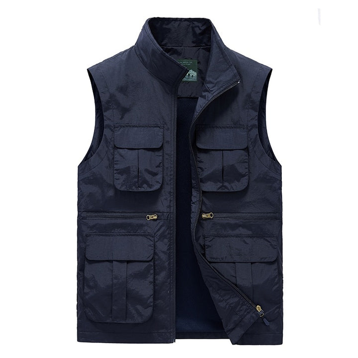 Men's multi-pocket utility vest with zipper, mesh lining & high stand-up collar Mune Fashion