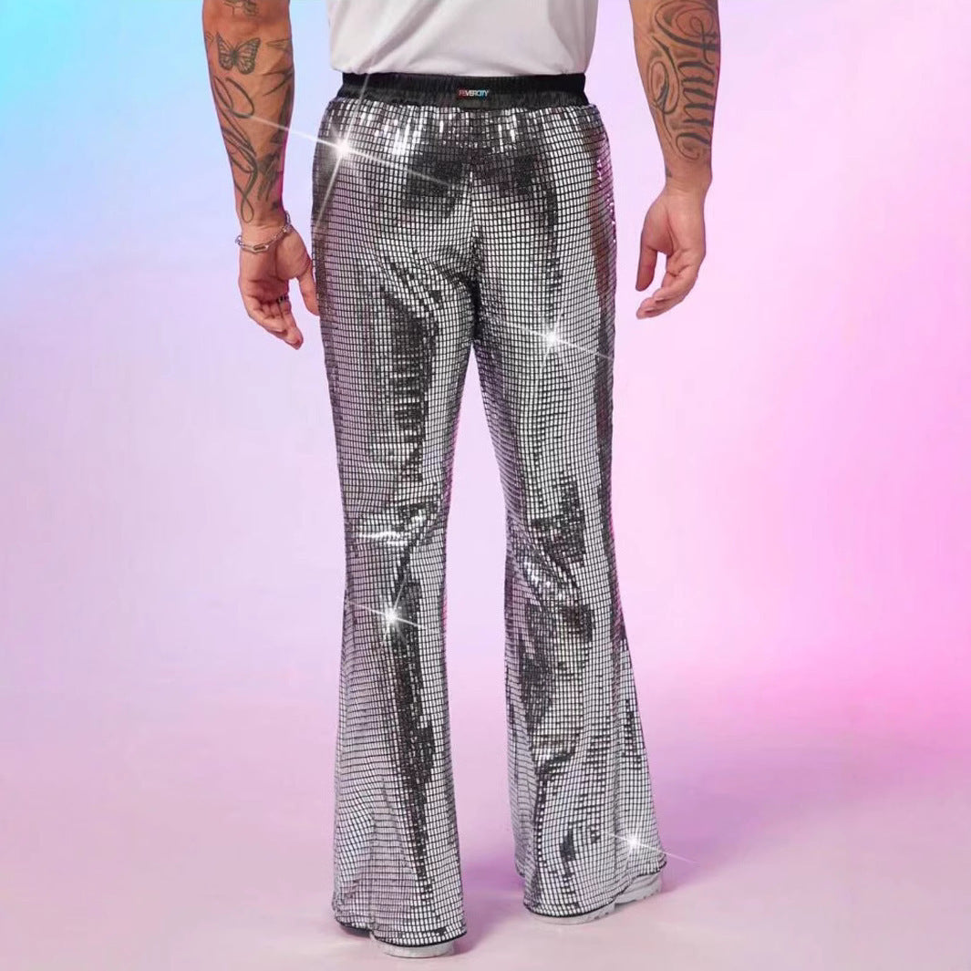 Ladies Glitter Flared Pants with Sequins and Elastic Waistband Mune Fashion