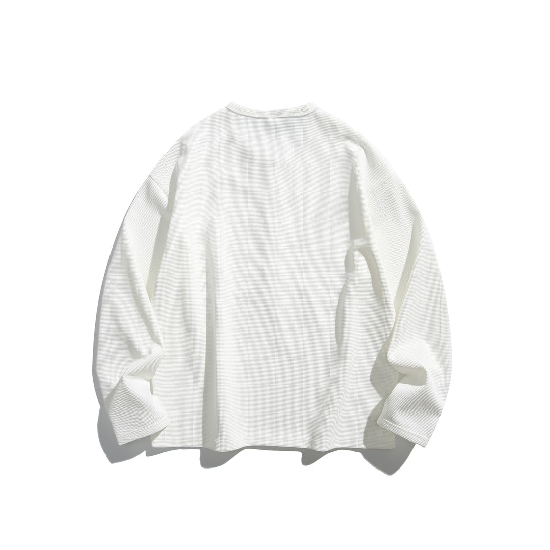 Unisex Waffle Knit Henley Shirt with Button Placket and Round Neckline Mune Fashion