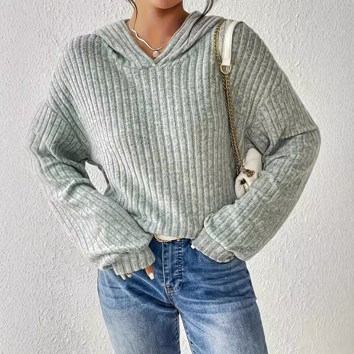 Women's Ribbed Hoodie Pullover with Hood and Casual Cropped Silhouette Mune Fashion