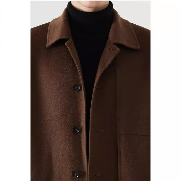 Men's Boxy Wool Blend Shirt Jacket with Full Button Placket and Dropped Shoulder Mune Fashion