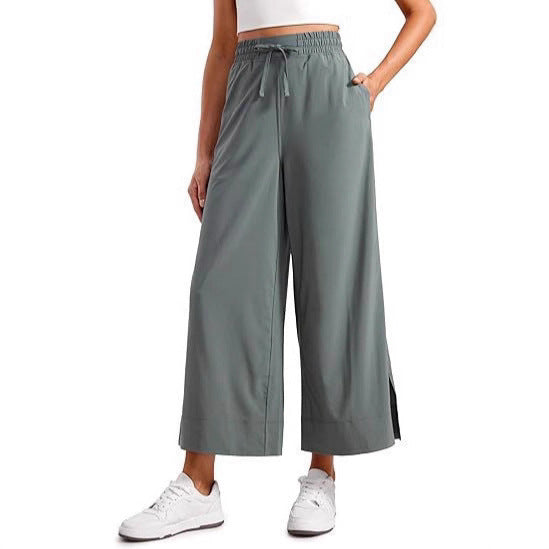 Women's wide culotte pants with elastic waistband, drawstring and side slits Mune Fashion